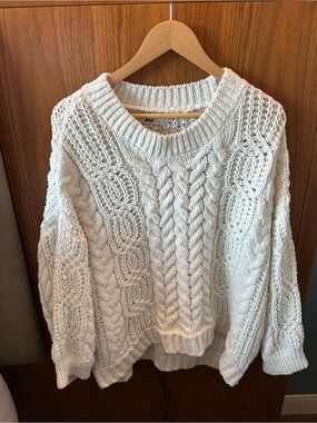 SO Cream Cable Knit Crewneck Sweater